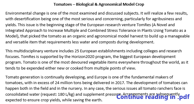 Tomatoes Biological Agronomical Model Crop