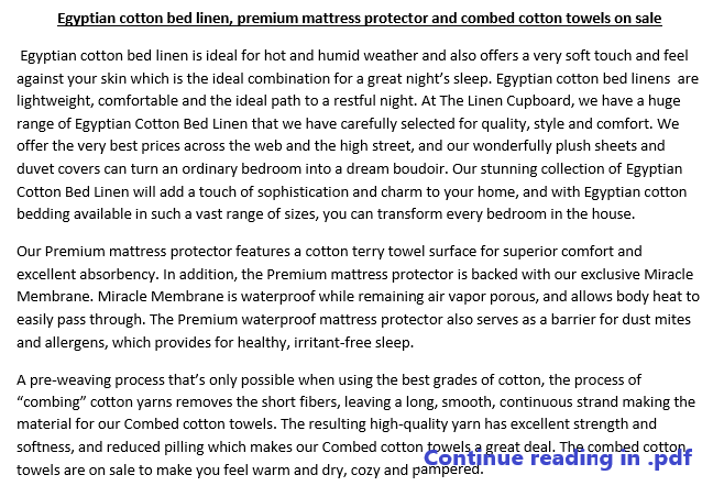 Egyptian cotton Bed Linen Premium Mattress Protector and Combed Cotton Towels On-sale