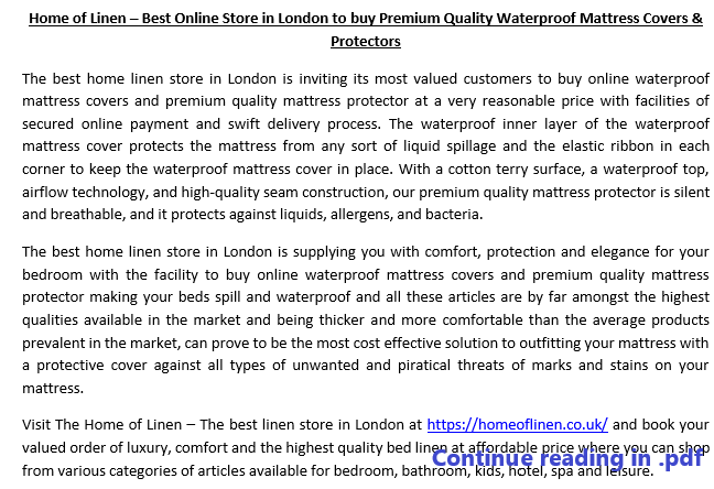 Waterproof Mattress Covers and Premium Quality Mattress Protector from Best Home Linen Store in London